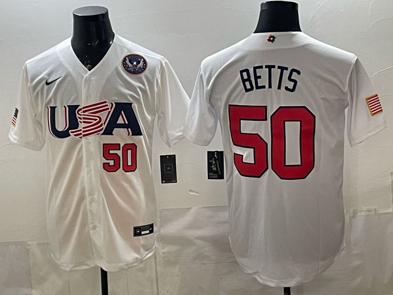 Men 2026 World Cub USA #50 Betts White Nike MLB Jersey style 04